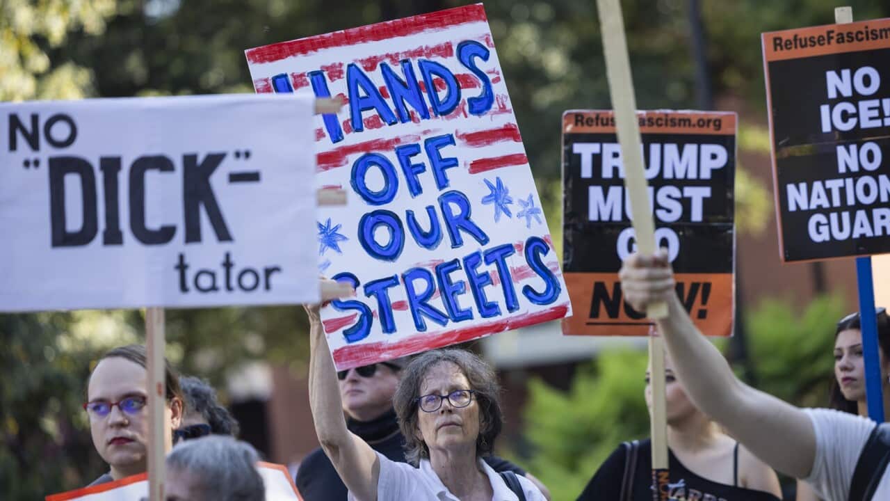 People protest Trump's order to delpoy National Guard in Washington DC