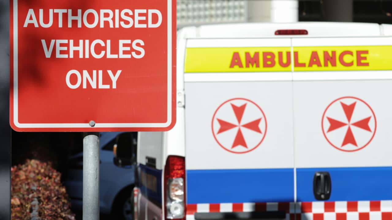 Ambulances parked in the emergency bay