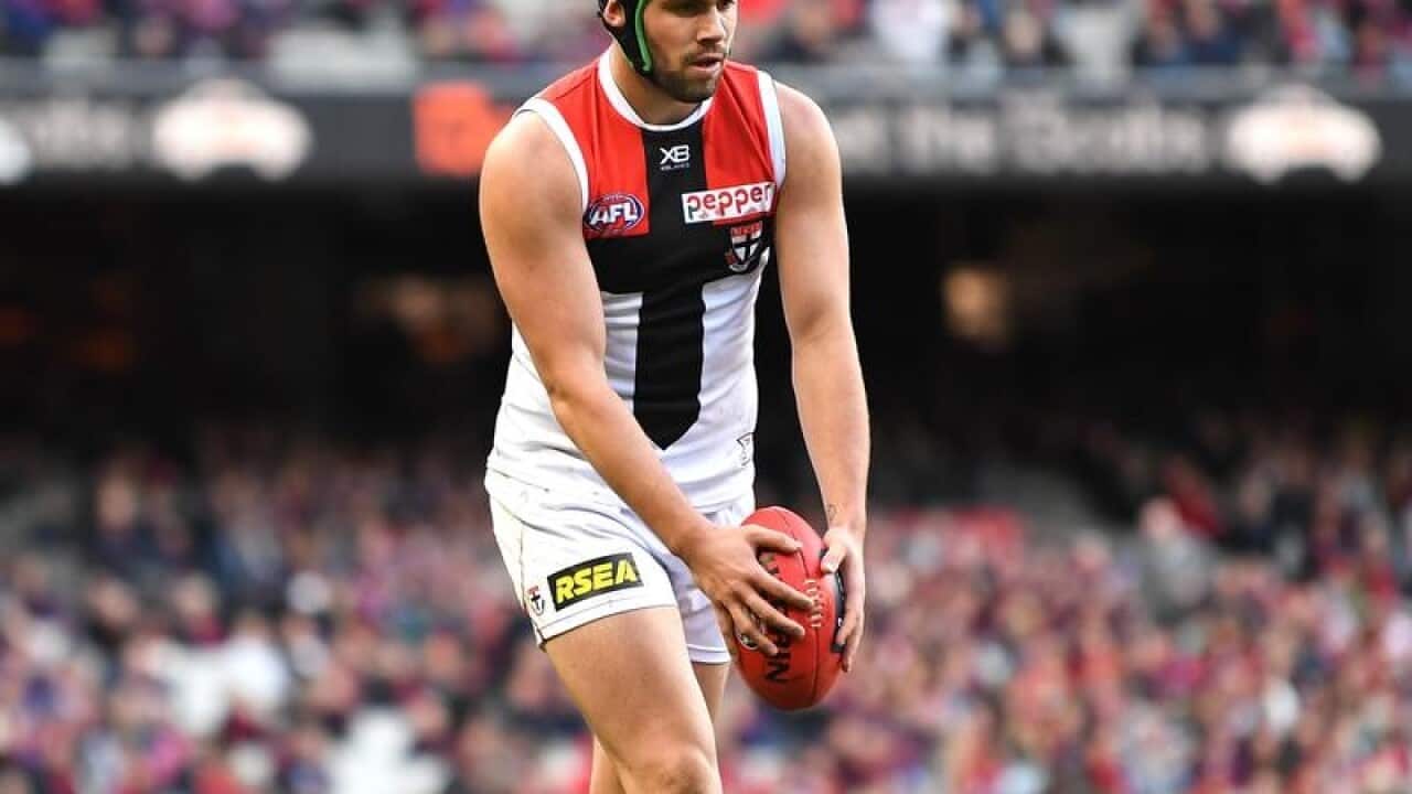 Paddy McCartin of the Saints runs in for a set shot