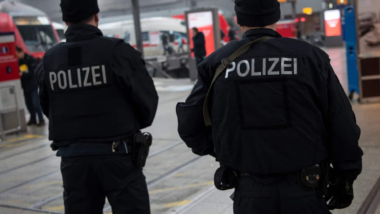 Members of the German police in the central railway station in Munich