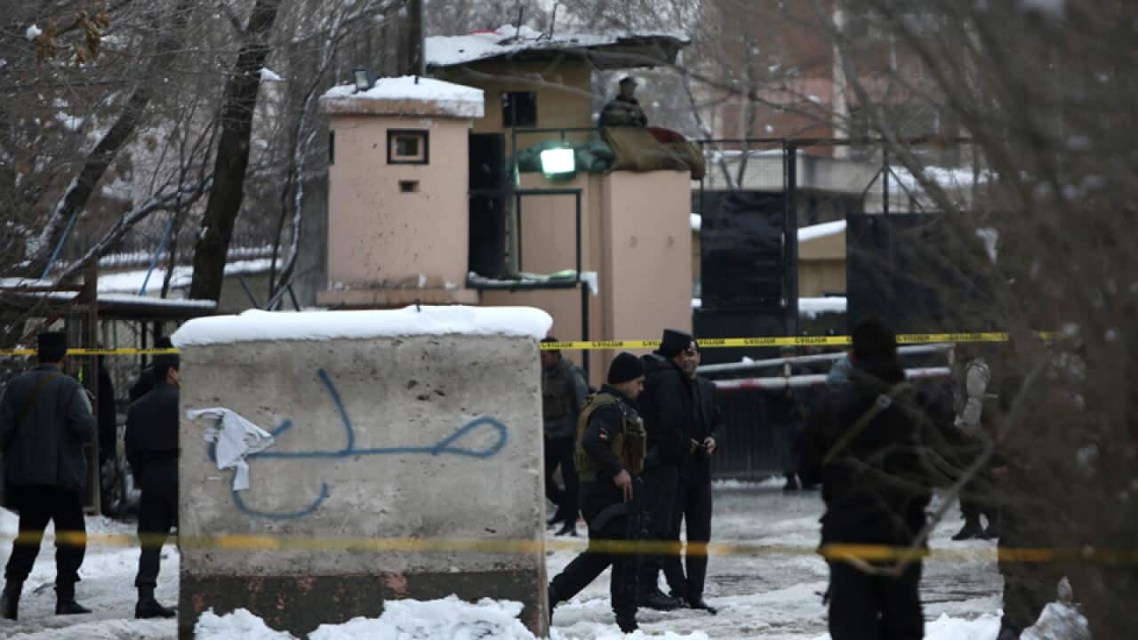 Security personnel outside the Supreme Court in Kabul