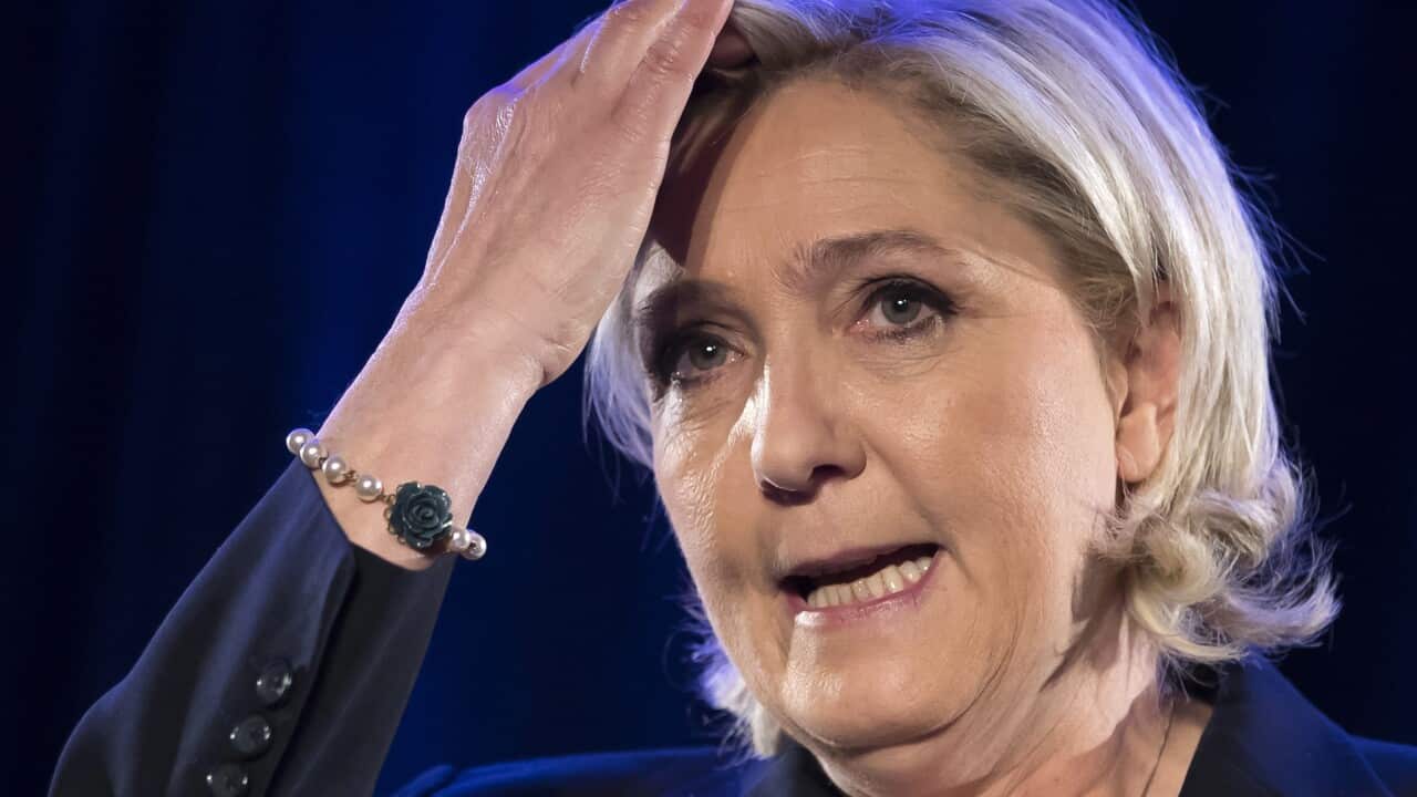 Leader of France's far-right Front National political party and candidate for the 2017 French presidential elections, Marine Le Pen