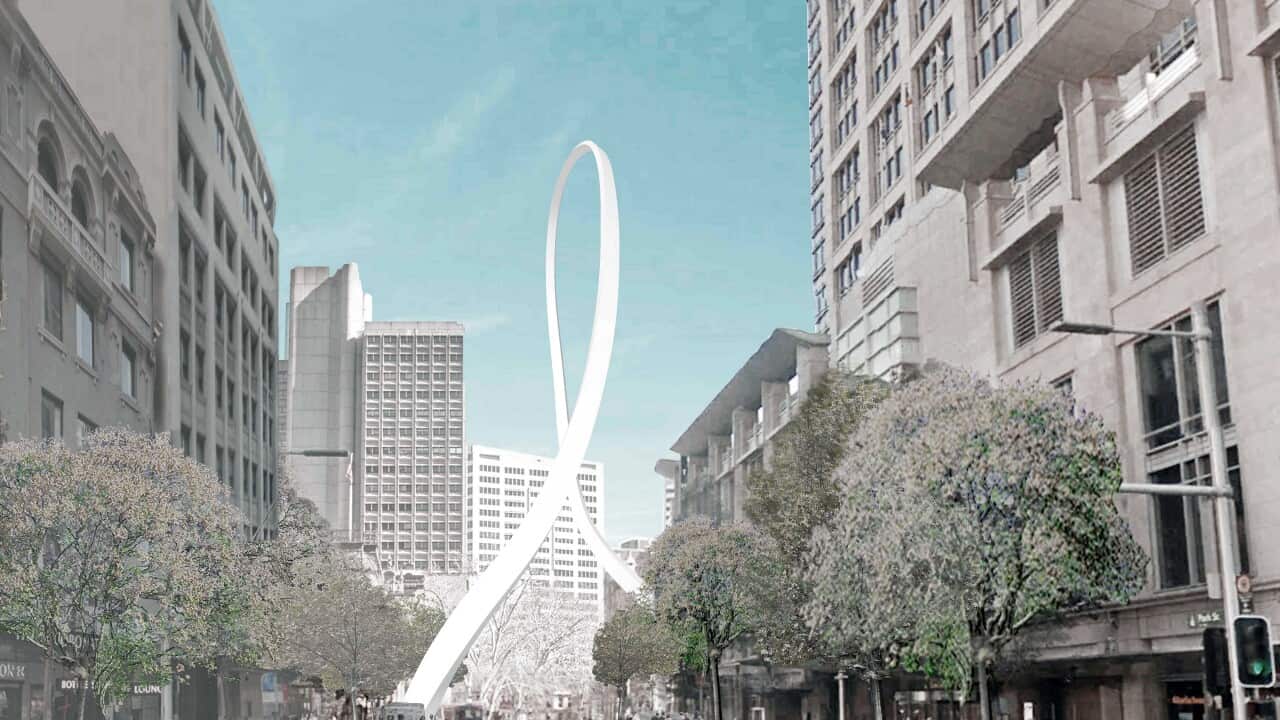 A supplied artist's impression of Cloud Arch, a public artwork designed by Japanese artist and architect Junya Ishigami.