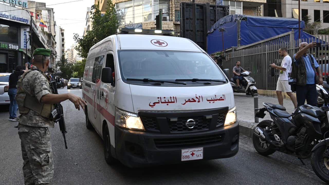 An ambulance driving through the streets of Lebanon