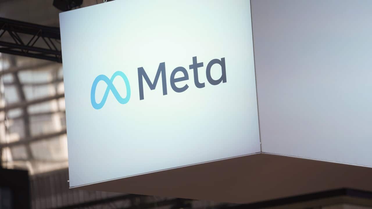 White box with the word Meta next to the blue Meta logo.
