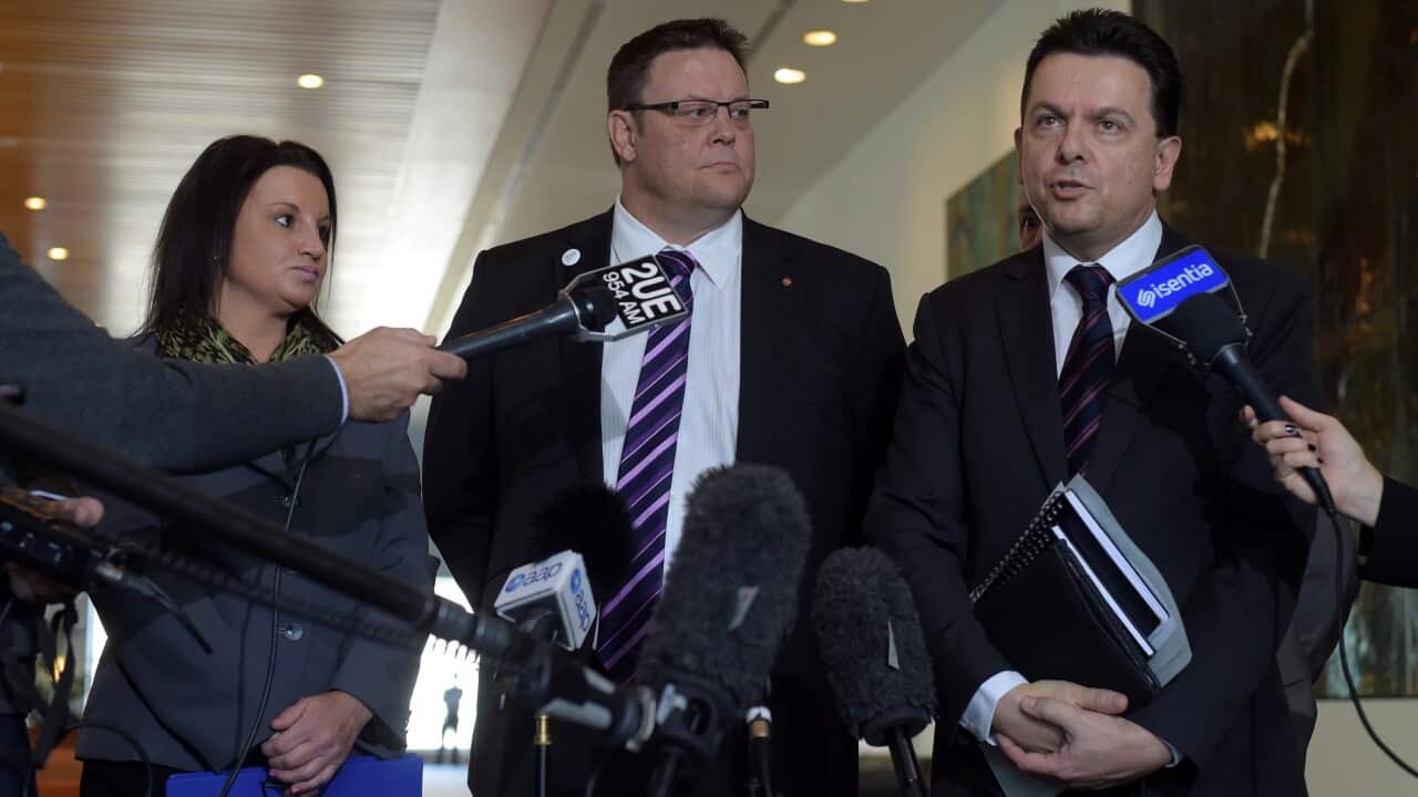 Independent Senators Jacqui Lambie, Glenn Lazarus and Nick Xenophon