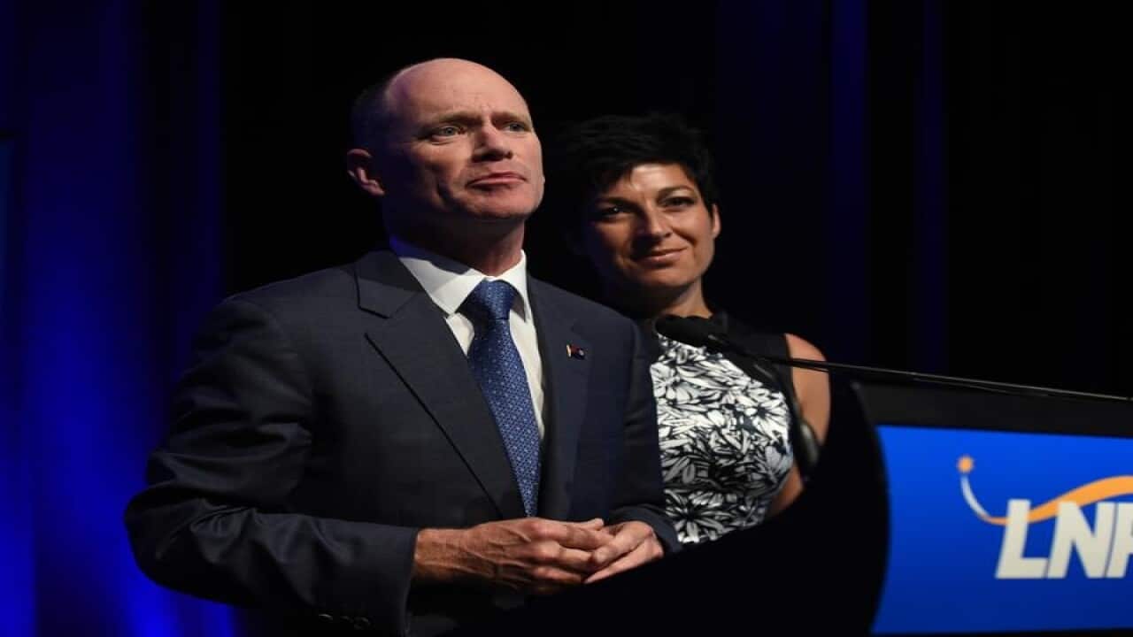 Campbell Newman with his wife Lisa conceding defeat.