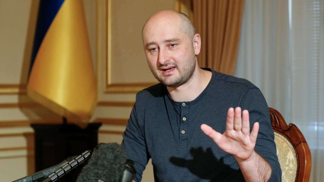 Russian journalist Arkady Babchenko speaks during an interview with foreign media in Kiev, Ukraine, Thursday, May 31, 2018.
