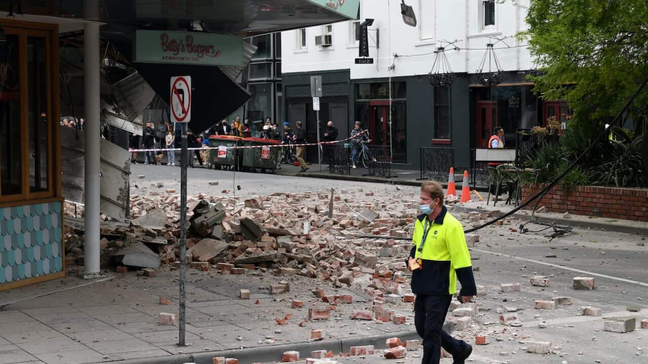 Damage to the exterior of Betty’s Burgers on Chappel Street in Windsor following the earthquake.