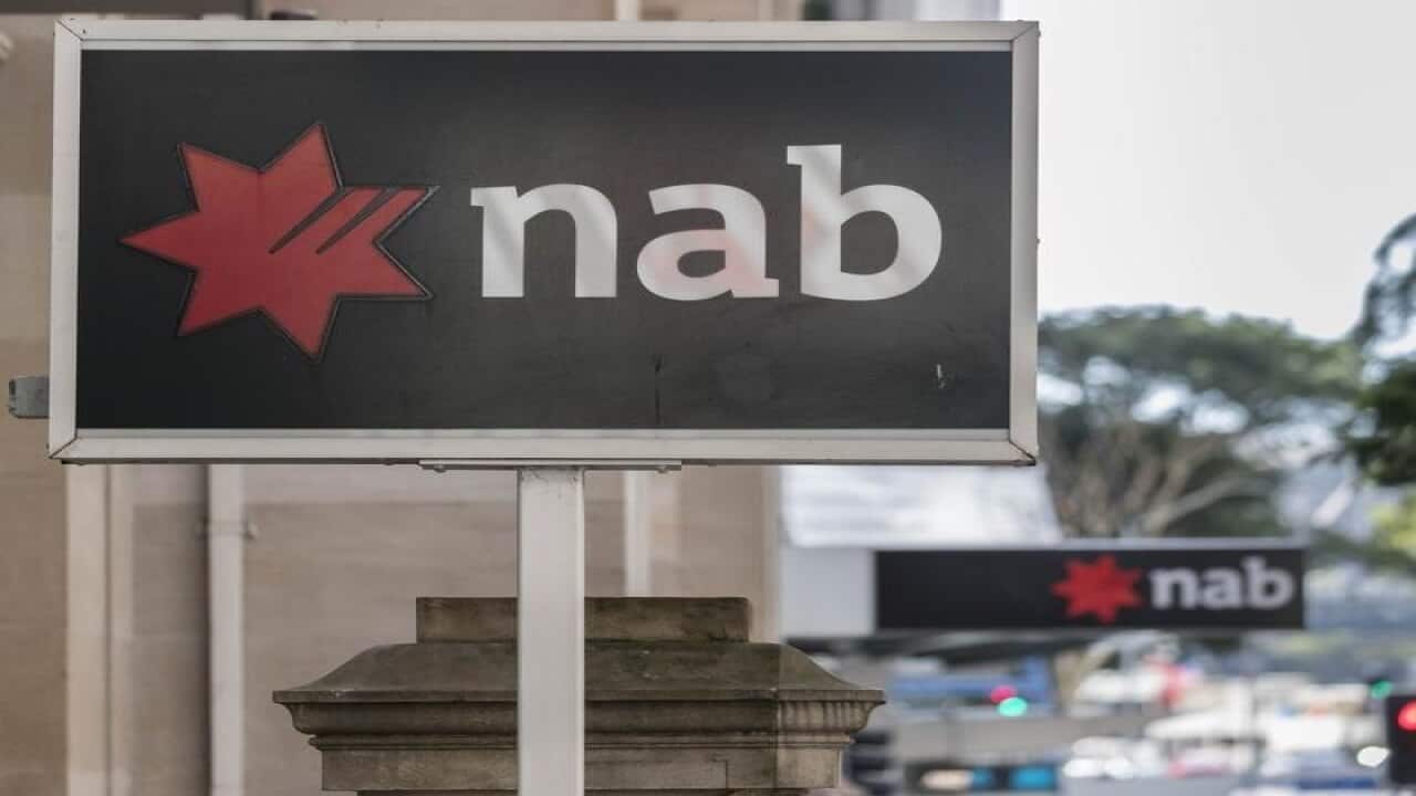 Image of a NAB sign outside a Brisbane bank.
