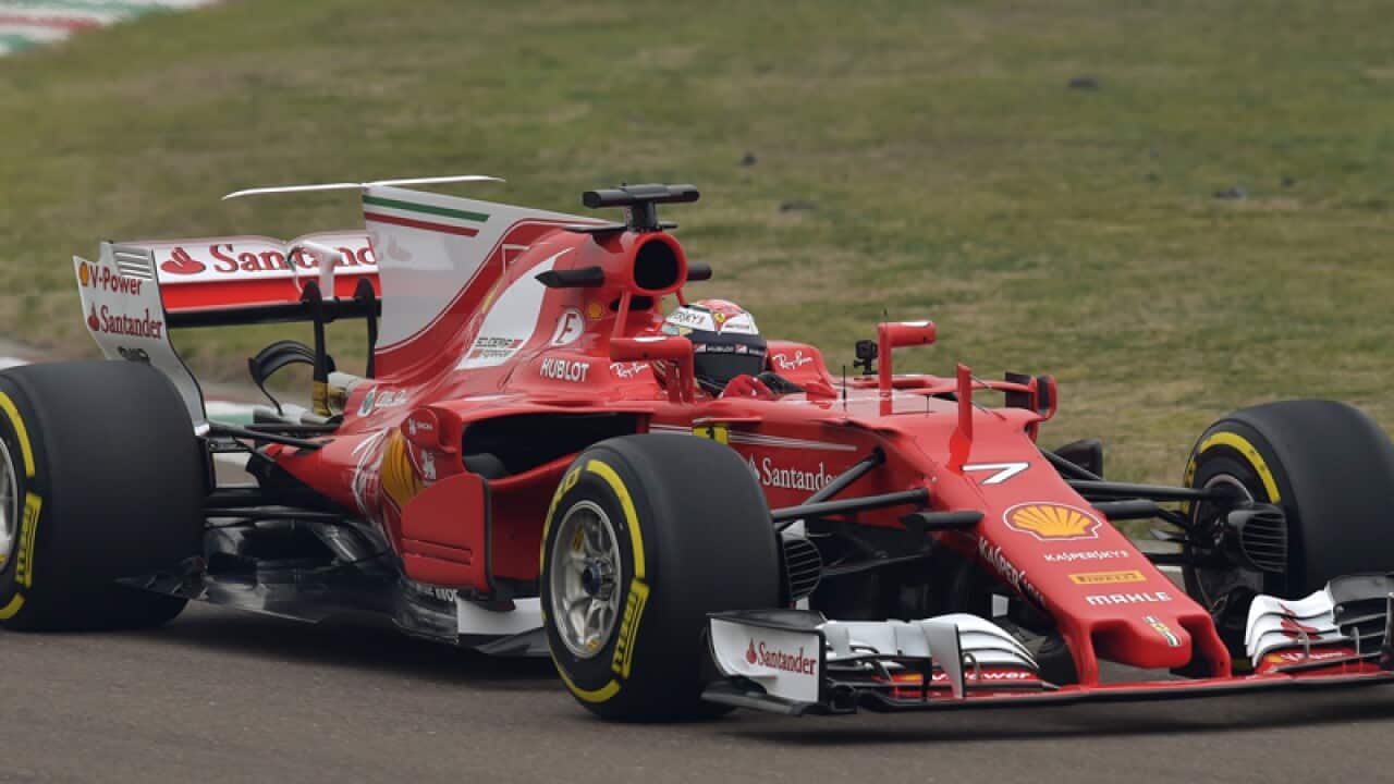 Kimi Raikkonen drives the new Ferrari Formula One racer