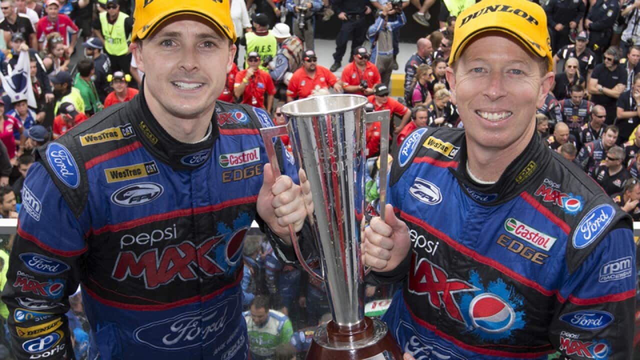 Ford driver Mark Winterbottom (L) and co-driver Steven Richards