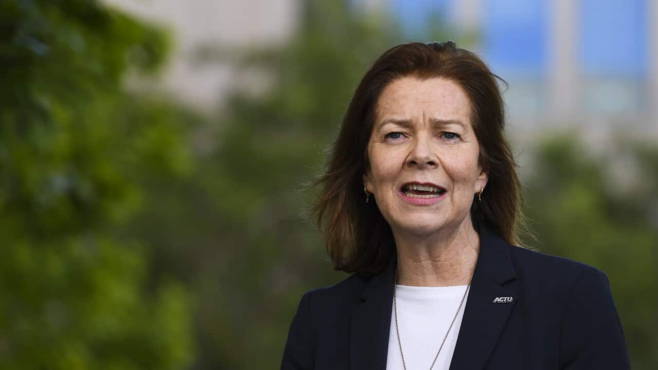 ACTU President Michele O'Neil speaks during a press conference at Parliament House in Canberra, Thursday, November 28, 2019. (AAP Image/Lukas Coch) NO ARCHIVING