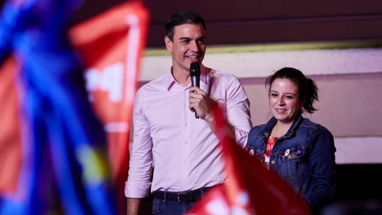 Prime Minister of Spain Pedro Sanchez addressing supporters