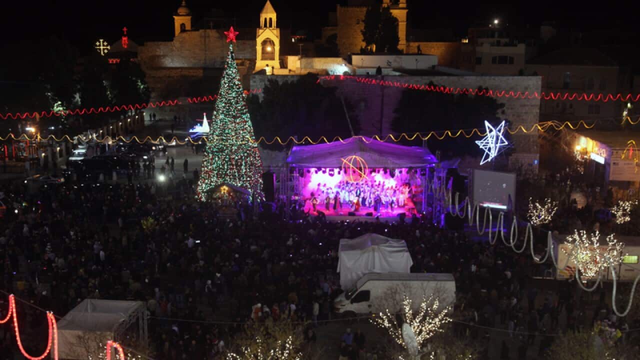 Manger Square in the biblical West Bank city of Bethlehem
