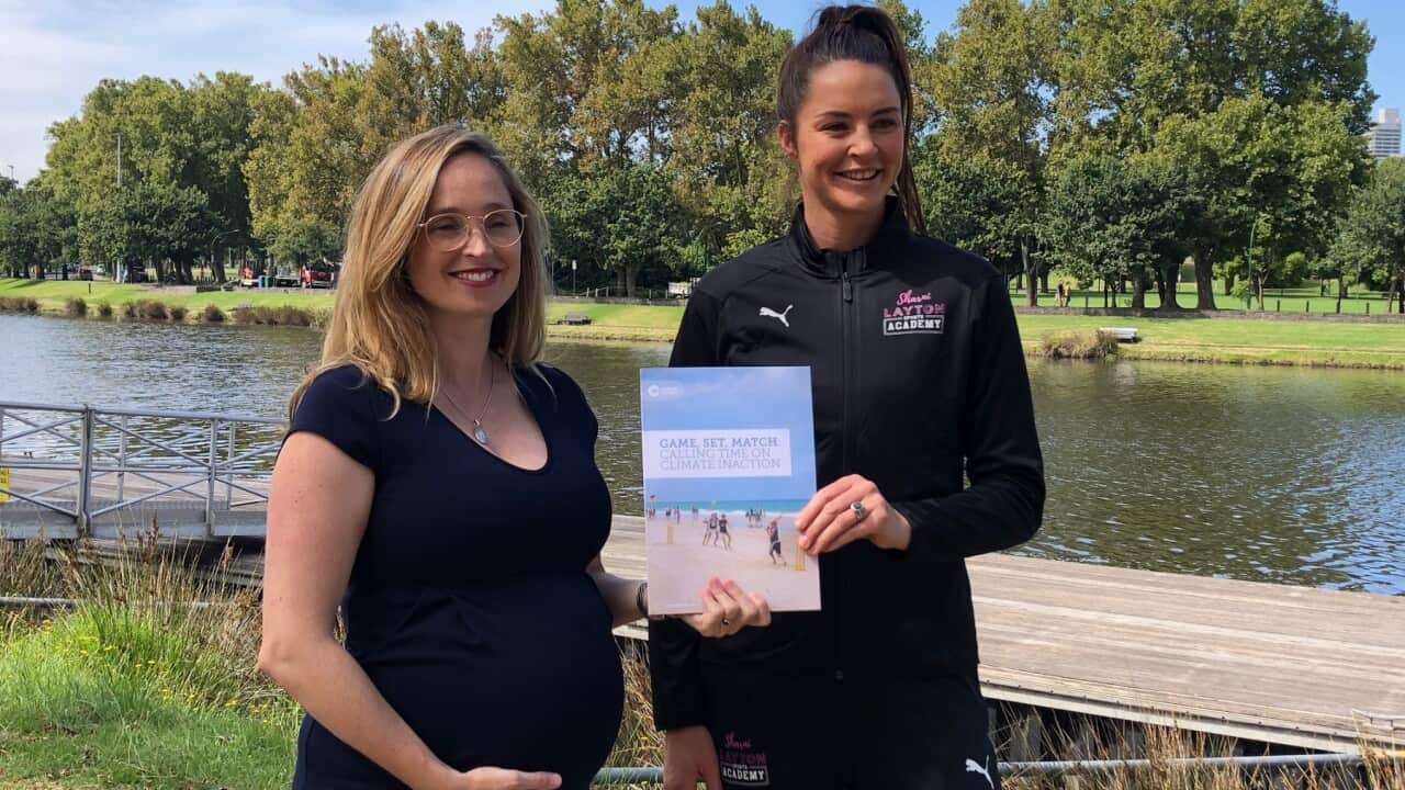 The Climate Council's Amanda McKenzie and AFLW Player Sharni Norder