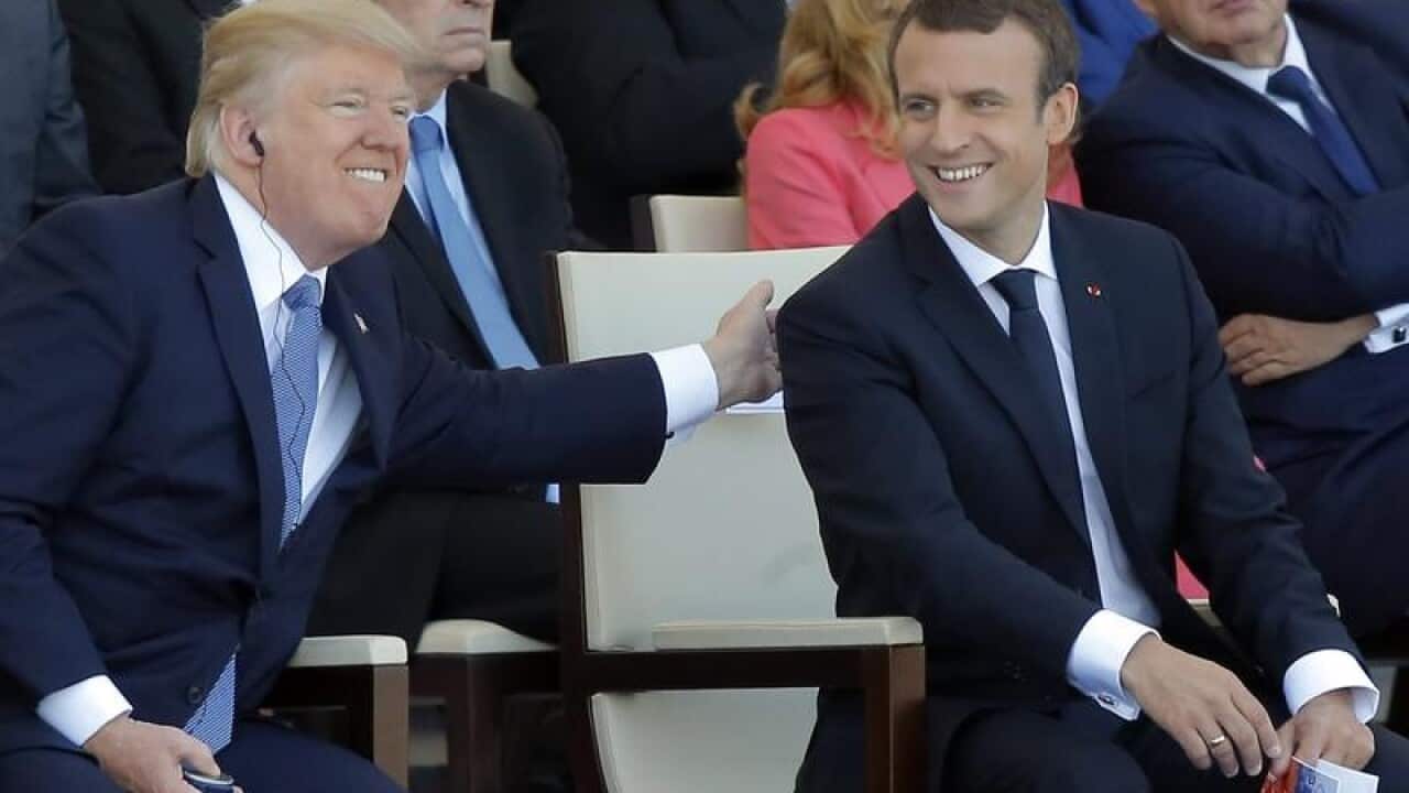 President Emmanuel Macron, right, and U.S. President Donald Trump