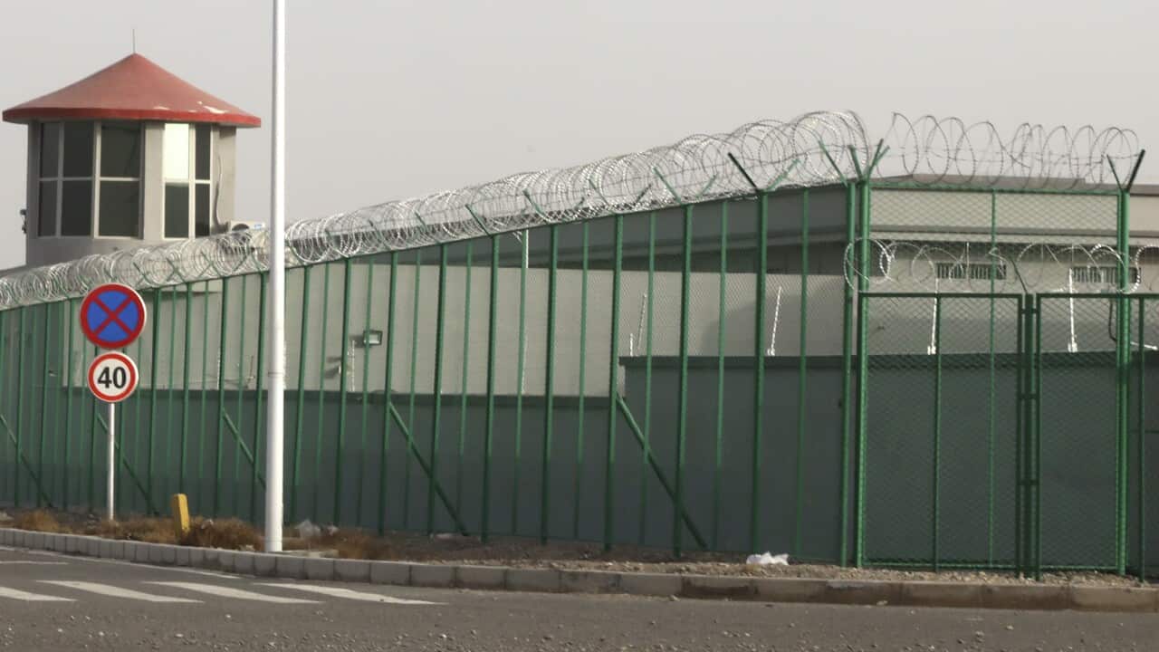 A building believed to be a forced indoctrination camp in Artux in western China's Xinjiang region.