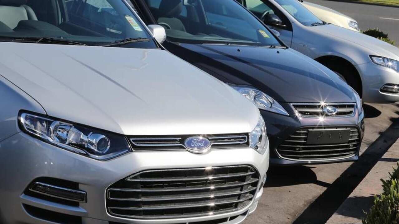 Cars in a sale lot.