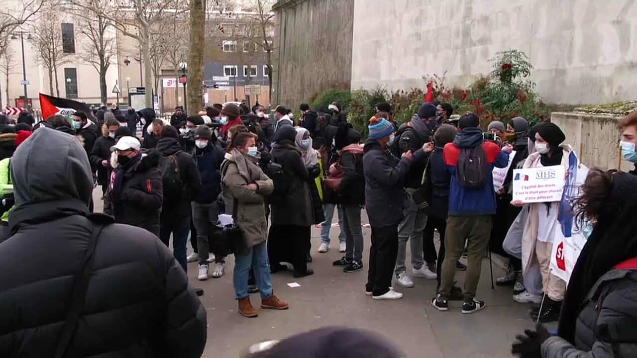Demonstrators gather to protest against the French counter-terrorism proposals