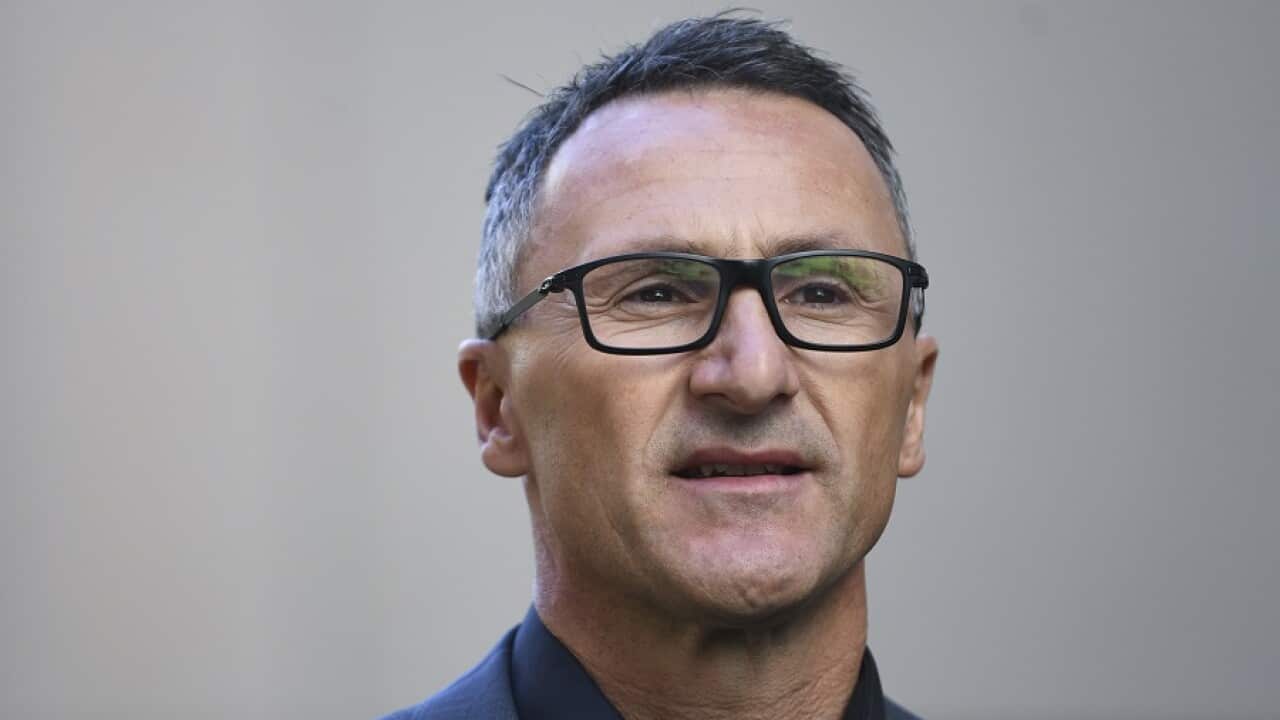 Australian Greens leader Richard Di Natale speaks to the media.