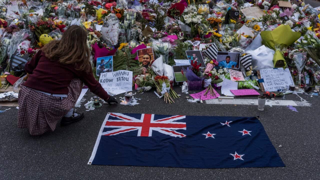 A memorial to the victims near Al Noor Mosque in Christchurch on Monday.