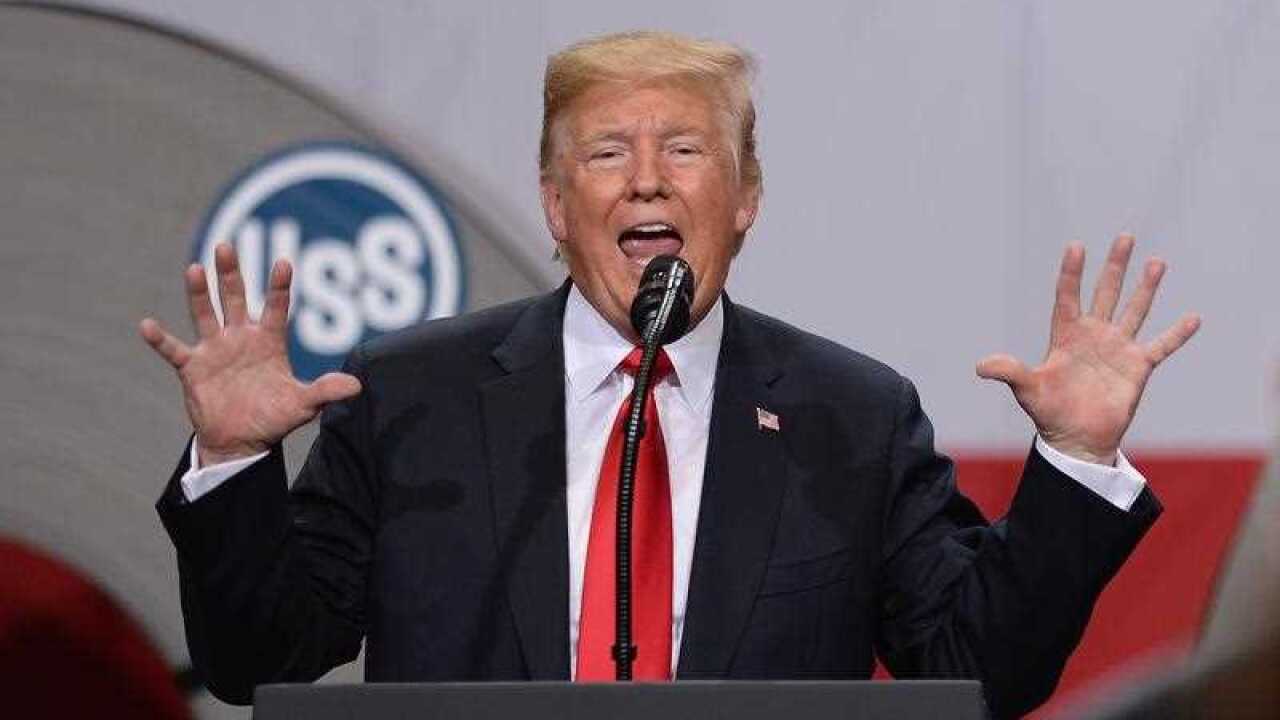 US President Donald J. Trump speaks at the Granite City Works steel plant in Granite City, Illinois, USA, 26 July 2018.