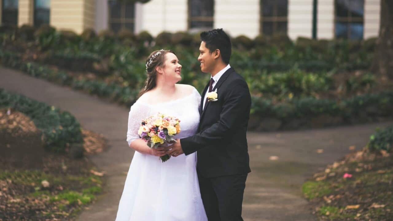 Amelia and Bowie on their wedding day