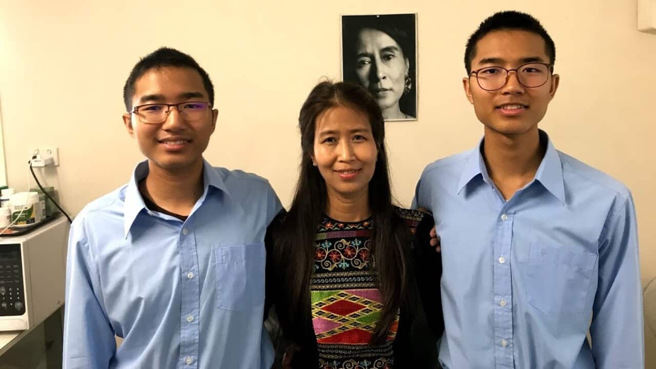 Thida Chaw Hlaing and her sons