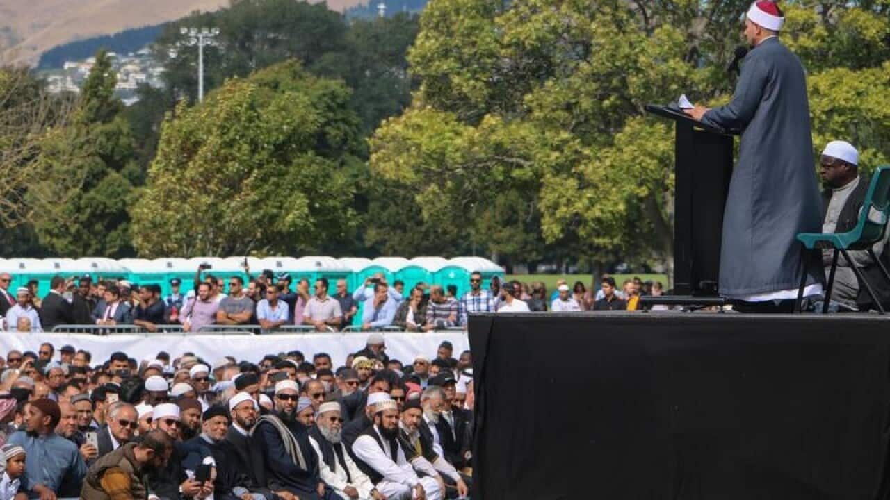 Imam Gamal Fouda, addresses the crowd of Muslim and non-Muslims