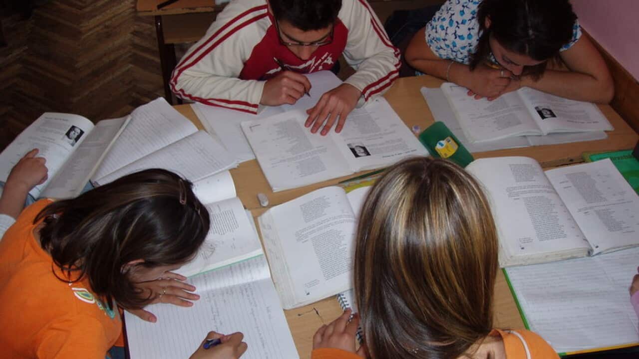 Students in a library
