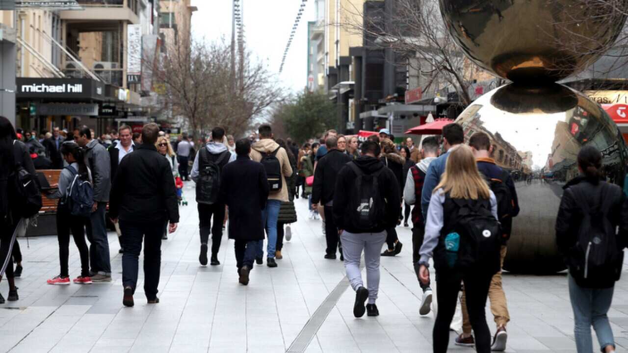Crowds in Rundle Mall in Adealide