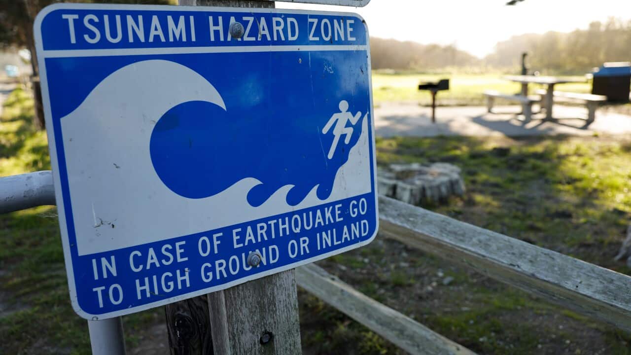 A tsunami warning sign