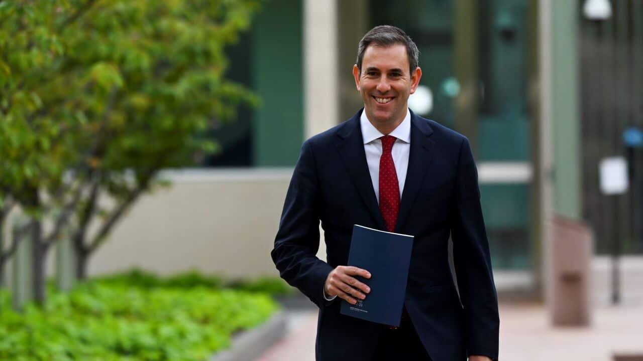 Australian Treasurer Jim Chalmers arrives for a doorstop at Parliament House in Canberra, Tuesday, October 25, 2022.
