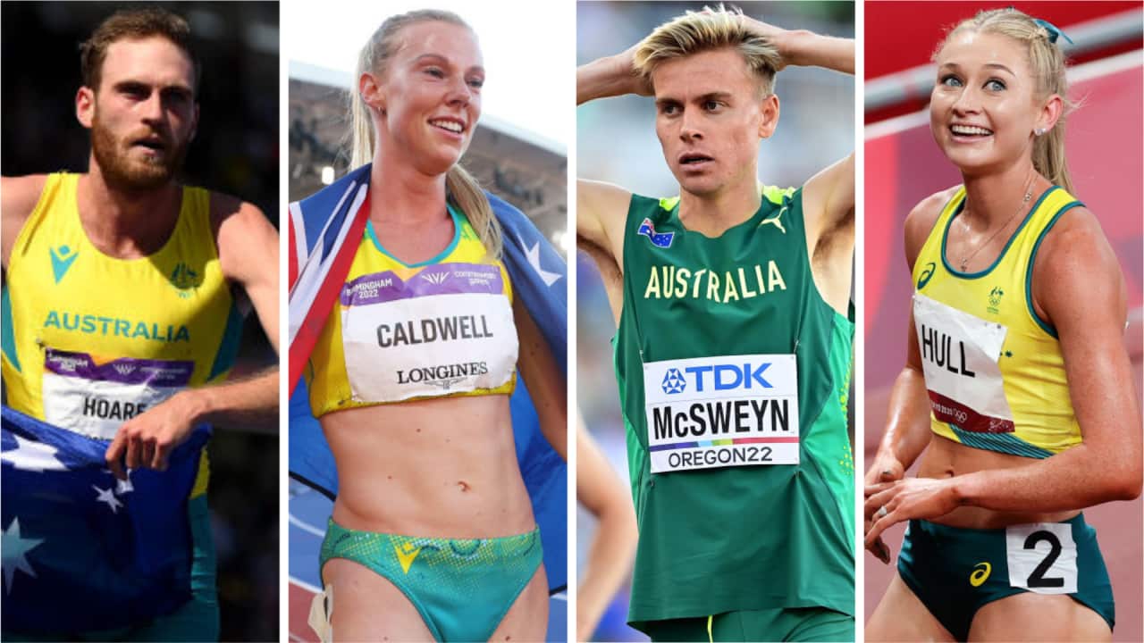 (L-R) Oliver Hoare, Abbey Caldwell, Stewart McSweyn and Jessica Hull