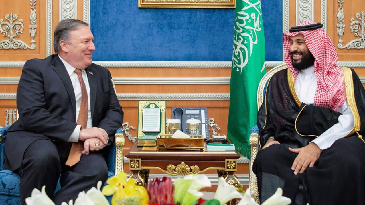 US Secretary of State Michael R. Pompeo (L) meeting with Saudi Crown Prince Mohammed bin Salman