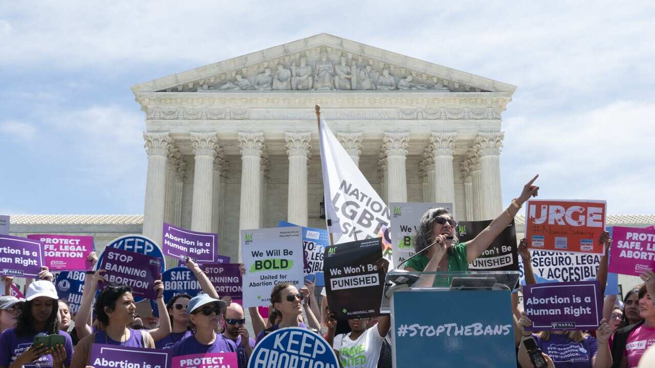 A file photo of pro-choice protesters outside the US Supreme Court in Washington DC.