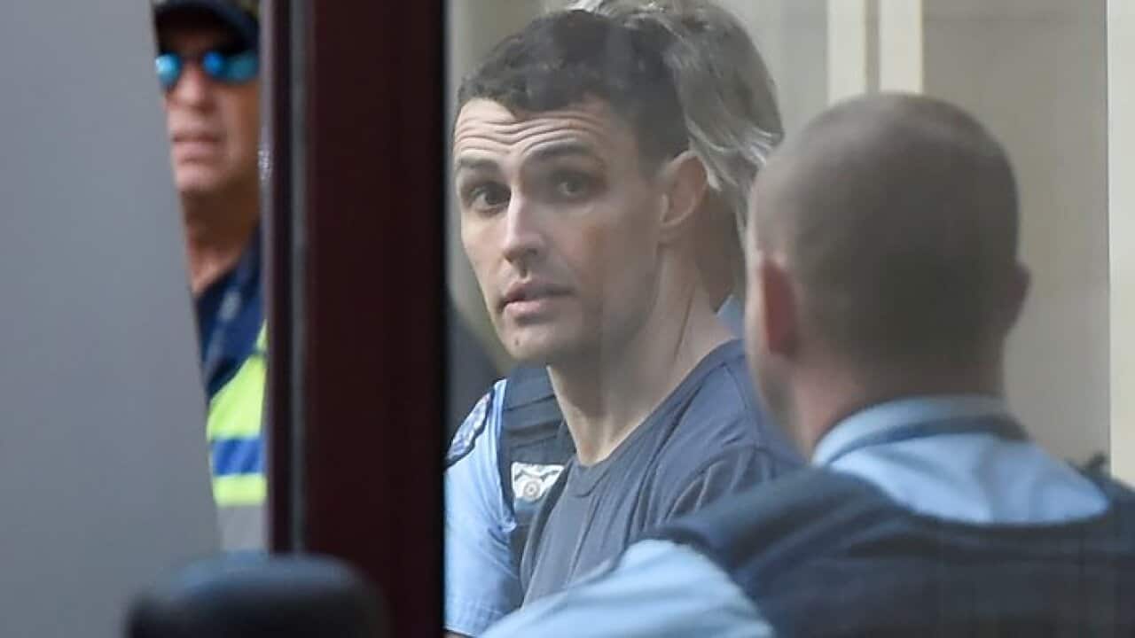 Sean Price, who pleaded guilty to killing Melbourne teen Masa Vukotic in a random attack, leaves his pre-sentence hearing in the Victorian Supreme Court in Melbourne, Monday, Dec. 14, 2015. (AAP Image/Mal Fairclough) NO ARCHIVING