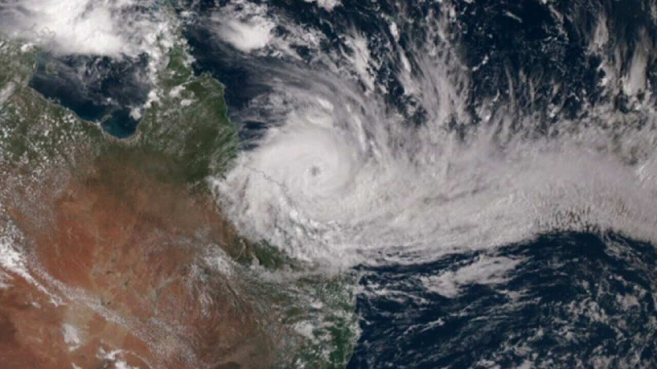 Tropical Cyclone Debbie closing in on the coast of Australia