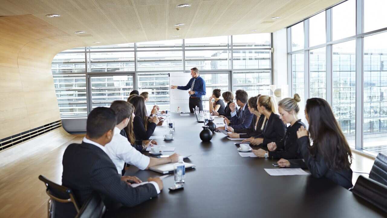 Big business presentation with flip board