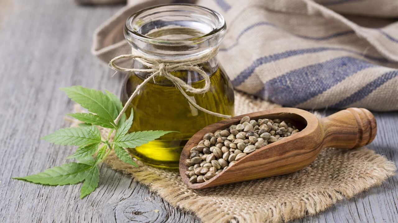 Hemp oil n a glass jar