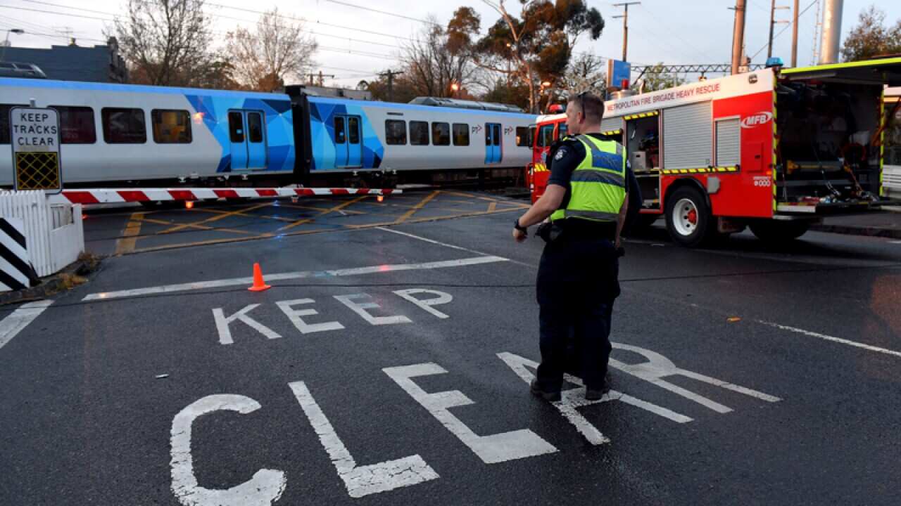The train which hit a car on a level crossing at Surrey Hills Station