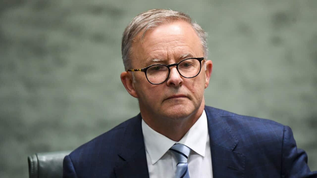Australian Opposition Leader Anthony Albanese reacts during Question Time in the House of Representatives at Parliament House in Canberra, Thursday, February 10, 2022. (AAP Image/Lukas Coch) NO ARCHIVING