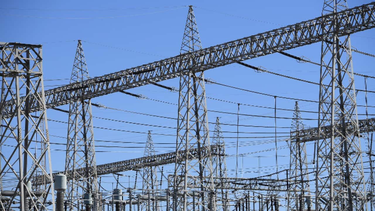High voltage electricity transmission lines at the Liddell coal fired power station