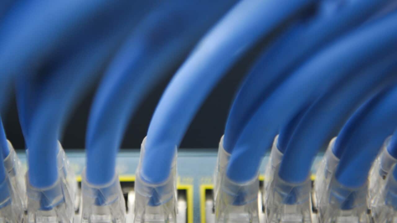 Ethernet cables in a server room