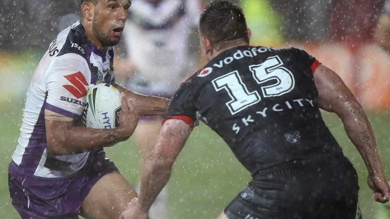 Will Chambers of the Storm (L) and Jacob Lillyman of the Warriors