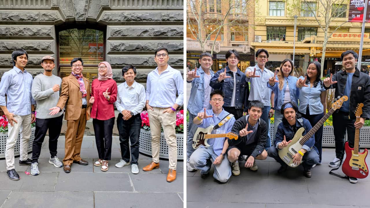 Before Tulus concert. L_ Soulcase band, R_ Lemes band. Credit_ Anne Parisianne_SBS Indonesian.png