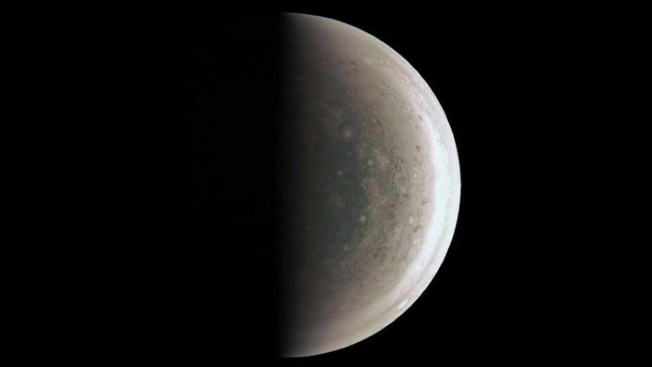 Juno took this picture as it flew over the north pole, from a distance of 195,000km