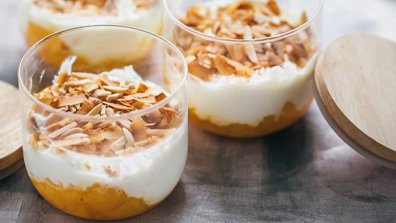 Mango and sheep's yoghurt pots