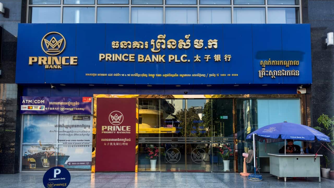 The storefront of Prince Bank Plc. headquarter in Phnom Penh